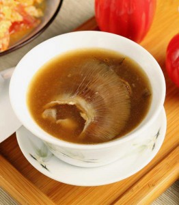Images of authentic shark fin soup replicated using non-shark ingredients.