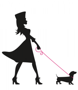 Illustration of a silhouetted soldier girl walking her dog