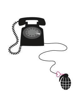 Illustration of a telephone attached to a grenade 