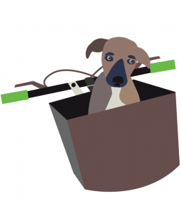 Illustrated puppy in bicycle basket