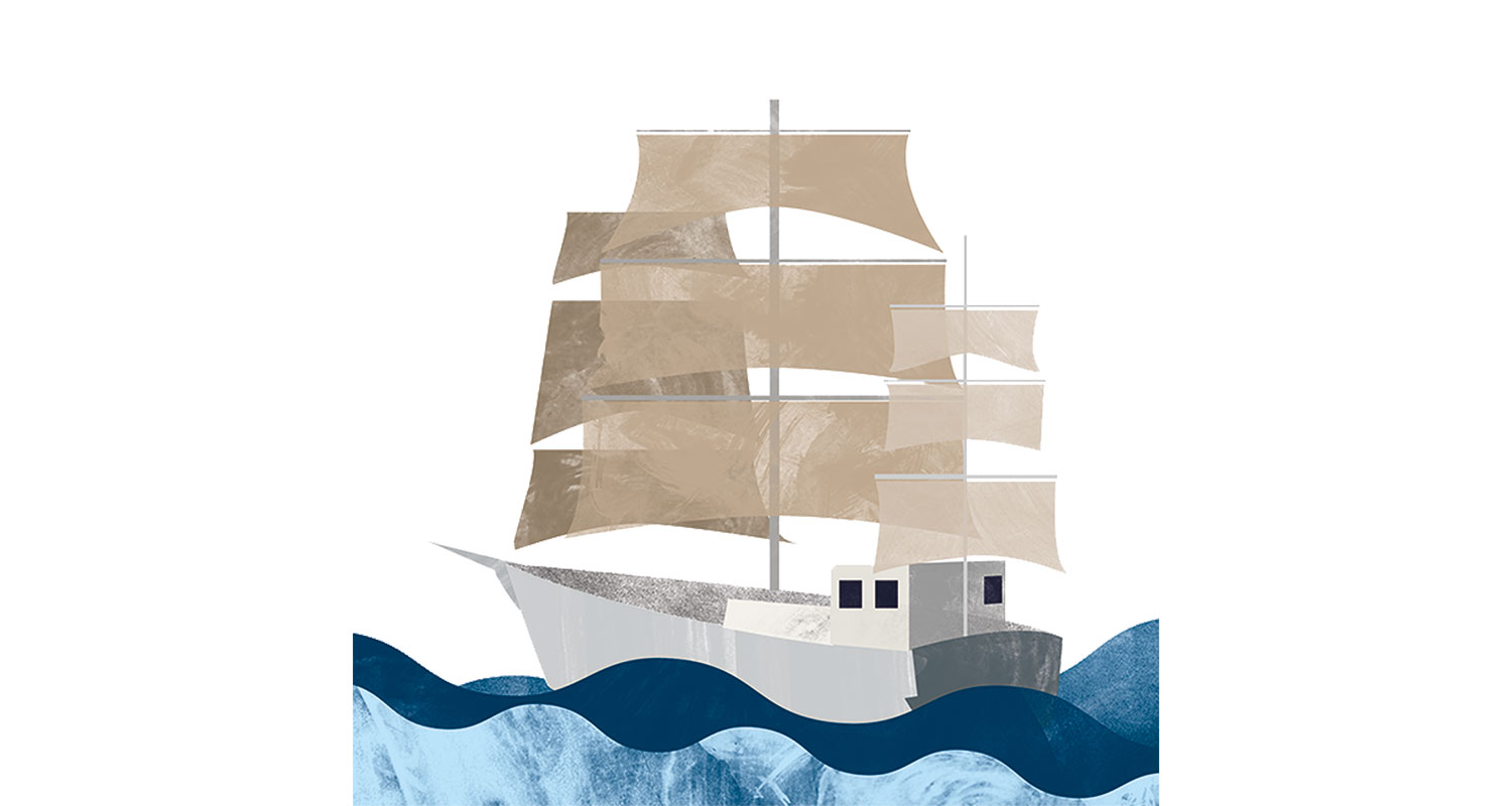 An illustration of a sailboat on the water