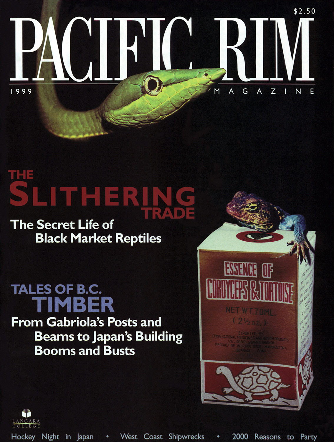 1999 Pacific Rim Cover. "The slithering trade." Cover Story. Image of snake.