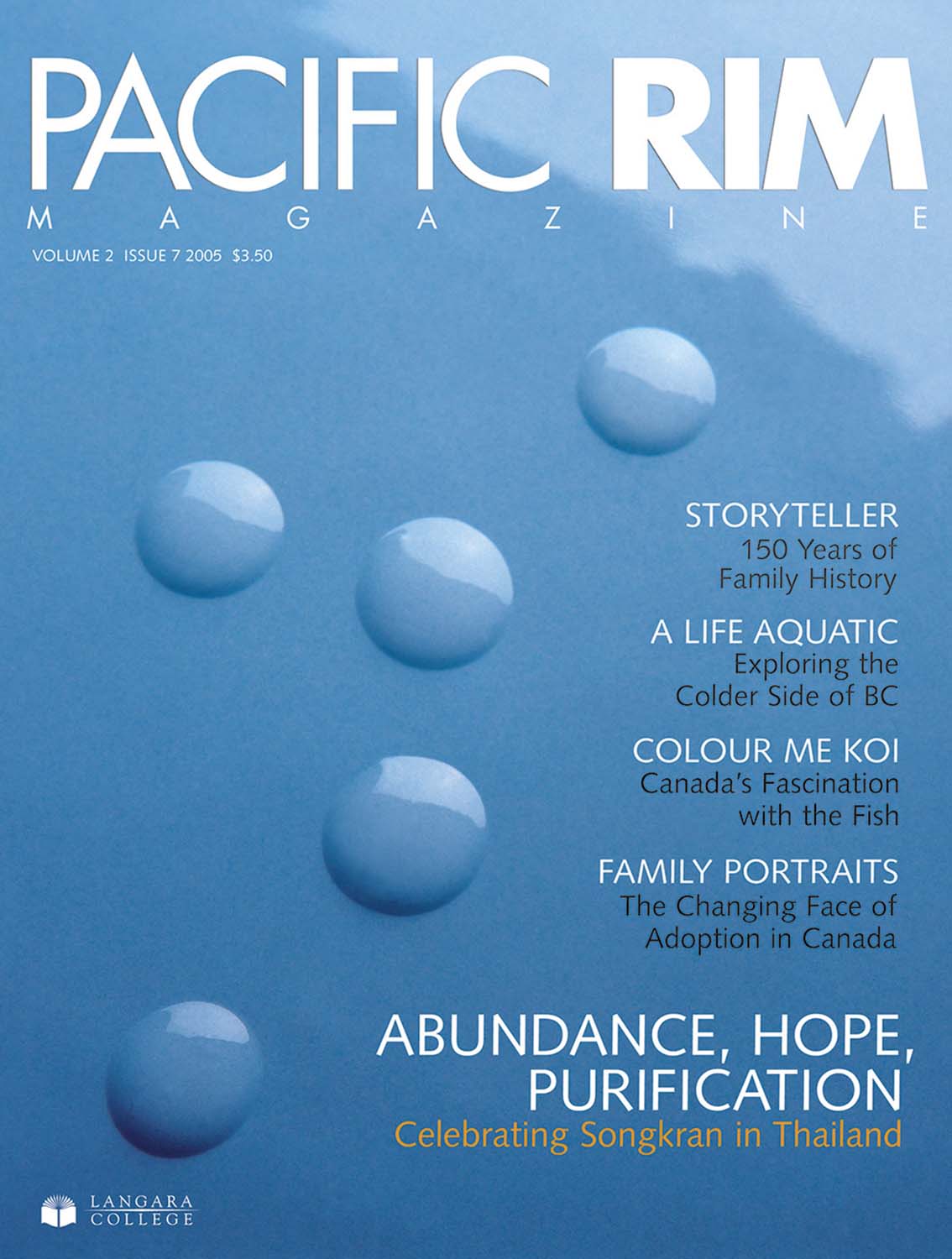 2005 Pacific Rim Cover. "Abundance, Hope, Purification." Cover Story. Image of water droplets.
