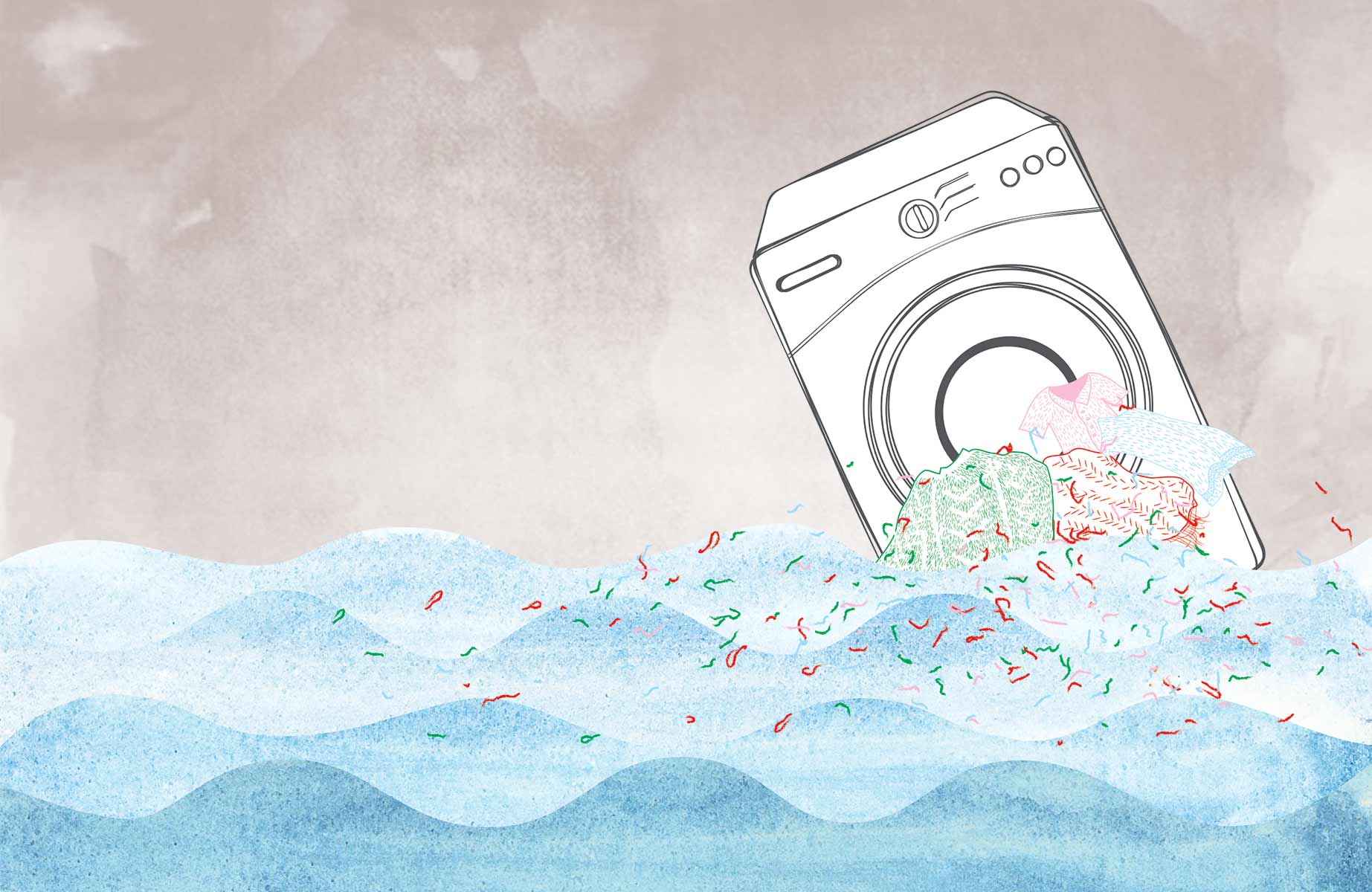 washing machine in the sea (illustration)